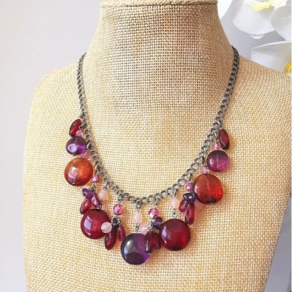 Czech Fire Polished Glass Bead Necklace Plum Purple Red
